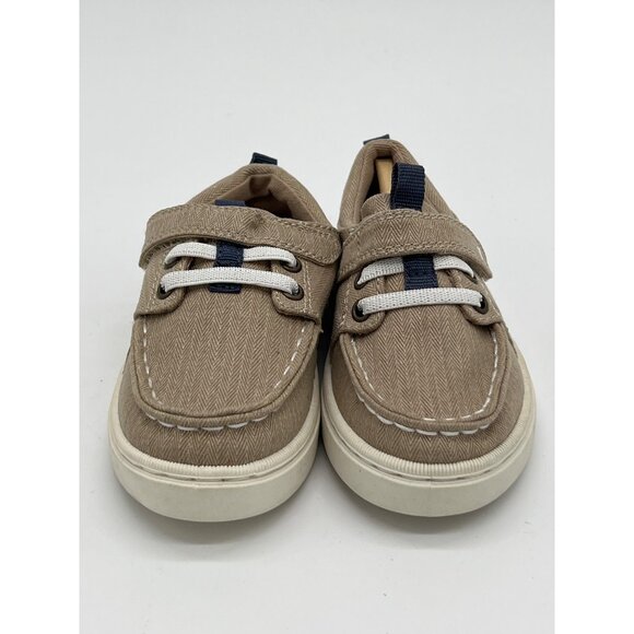Sperry Toddler Size 7 Herringbone Boat Shoes Beige & Navy Hook & Loop - Picture 2 of 9